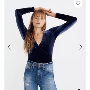Madewell Blue Velvet Wrap Bodysuit Size Medium